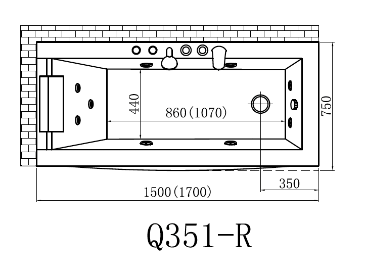 Massage Bath Tub (Right) - White