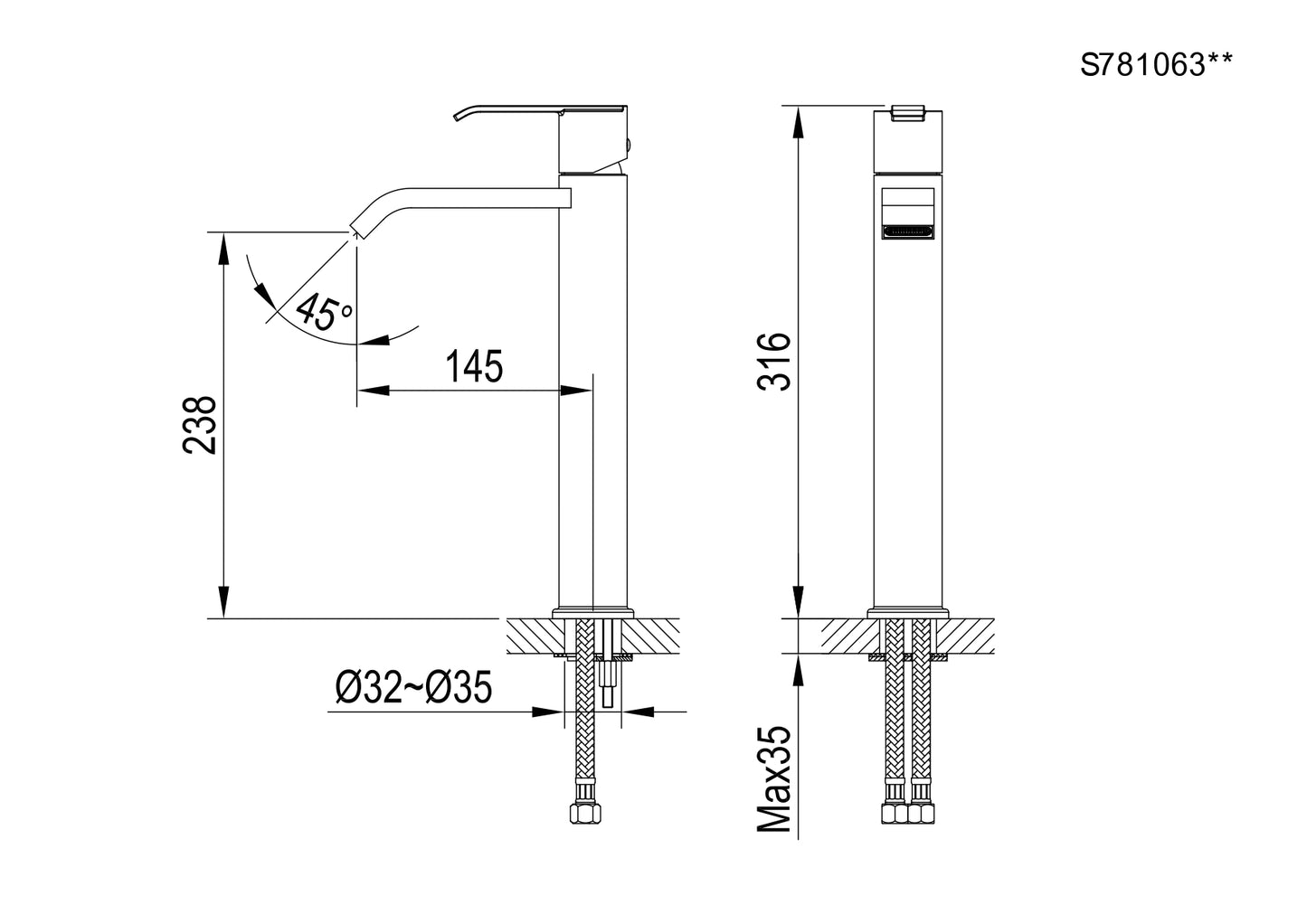 Above Counter Basin Mixer - Matte White
