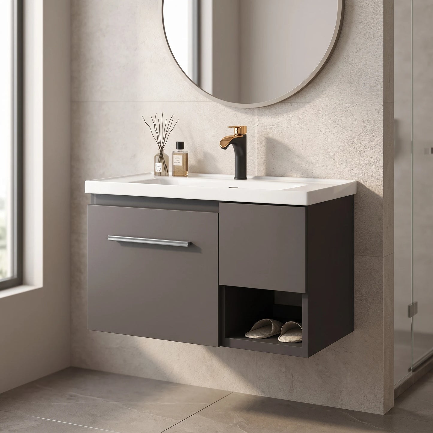 Aluminium Main Basin Cabinet Set in a room setting