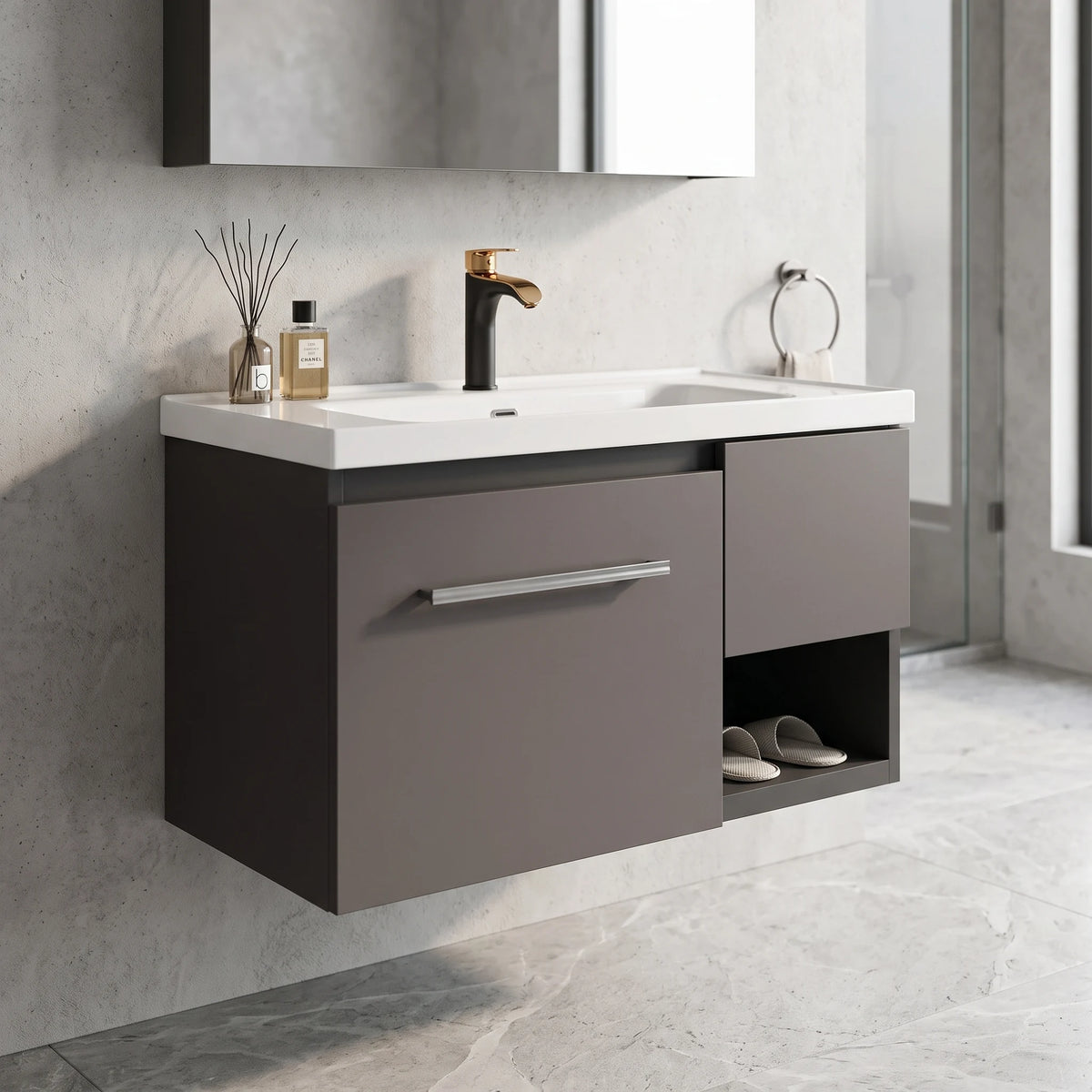 Aluminium Main Basin Cabinet Set in a room setting