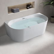 Sleek white bath tub, modern lines. Find the right bath tub price for your home bathroom