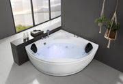 Modern white freestanding bath tub with a sleek, minimalist design, suitable for contemporary bathrooms