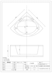 Technical drawing detailing the dimensions and installation guide for the TR-BHT-MBT-19909-WWQ436 bath tub