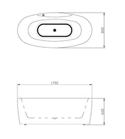 Installation schematic and dimensional specifications for the TR-BHT-MBT-19972-WWXR-8017 bath tub