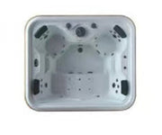 Top-down view of white bath tub interior showing drain placement and smooth contours