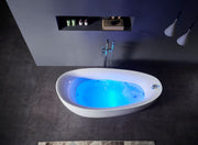 Freestanding white oval bath tub with shower, modern bathroom setup in Malaysia now
