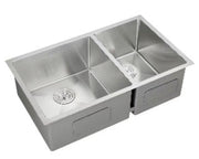 SUS304 Double Bowl Kitchen Sink c/w roll up rack & basket - Satin