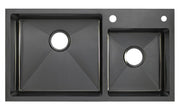 SUS304 Double Bowl Kitchen Sink c/w roll up rack & basket- Nano Black