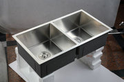 SUS304 Double Bowl Kitchen Sink c/w roll up rack & basket- Satin