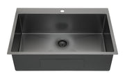 SUS304 Single Bowl Sink c/w roll up rack & basket - Nano Black