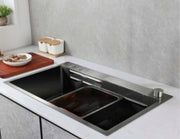 SUS304 Single Bowl Sink c/w Tray, Basket and Chopping Board - Mini Black