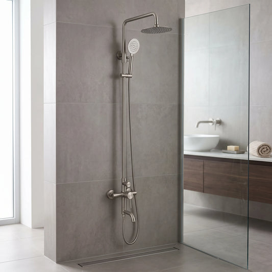 Exposed Shower Bar Set - Satin in a room setting