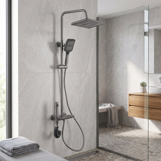 Exposed Shower Set - Grey in a room setting
