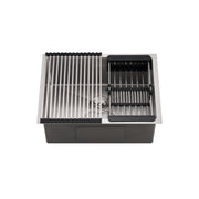 SUS304 Single Bowl Mini Nano Kitchen Sink c/w roll up rack & basket - Satin