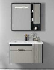 Solid Wood Basin Cabinet Set - Matte Khaki