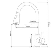 SUS304 Pull-Down Pillar Sink Mixer c/w 4-Functions Shower Head