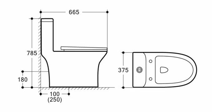 VERON Washdown WC Complete Set w/o WC Connector (P-180mm/S-100-250mm) - White