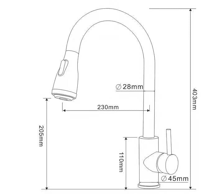 SUS304 Pull-Down Pillar Sink Mixer c/w 4-Functions Shower Head - Satin