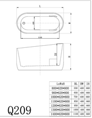Detailed technical drawing of a bath tub Malaysia, showcasing precise dimensions. Find the right bath tub price for your space