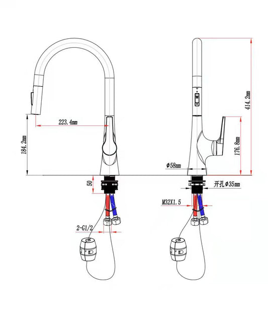 Single Lever Pull-Down Pillar Sink Mixer - Satin