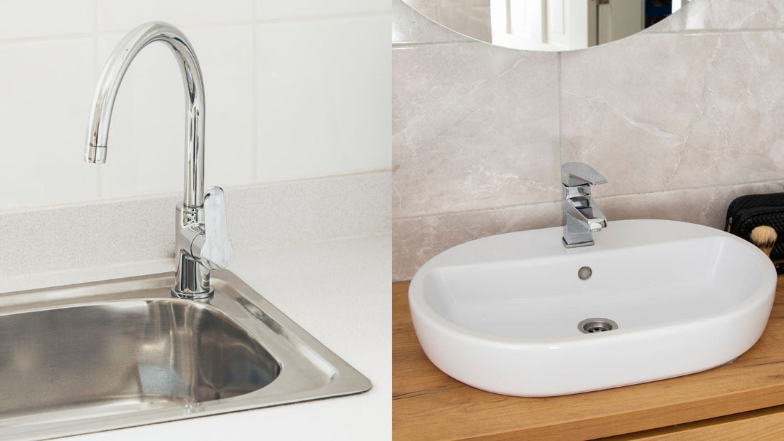 Side-by-side comparison of a kitchen sink with wash basin