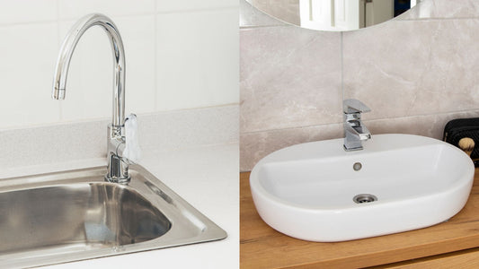 Side-by-side comparison of a kitchen sink with wash basin