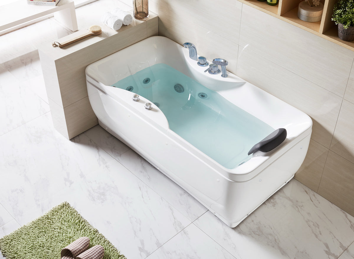 Massage Bath Tub with Faucet Set c/w 6 pcs Middle Jets - White