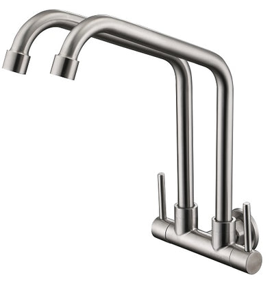 SUS304 Double Spout Wall Sink Tap - Satin