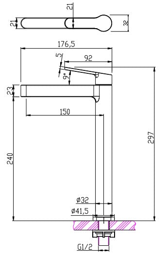 SUS304 Glass Basin Cold Tap
