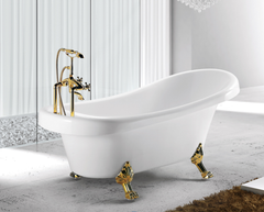 Free Standing Bathtub c/w Chrome Gold Faucet & Leg