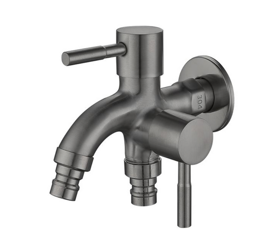 SUS304 Two Way Hose Bib Tap - Grey