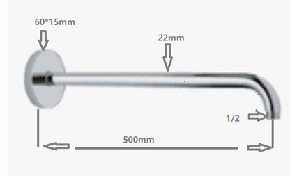 500mm Round Horizontal Shower Arm c/w Flange - Chrome