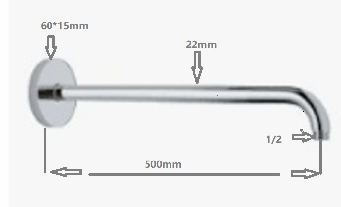 500mm Round Horizontal Shower Arm c/w Flange - Chrome