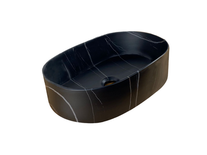 Oval Above Counter Wash Basin - Matt Black Marble