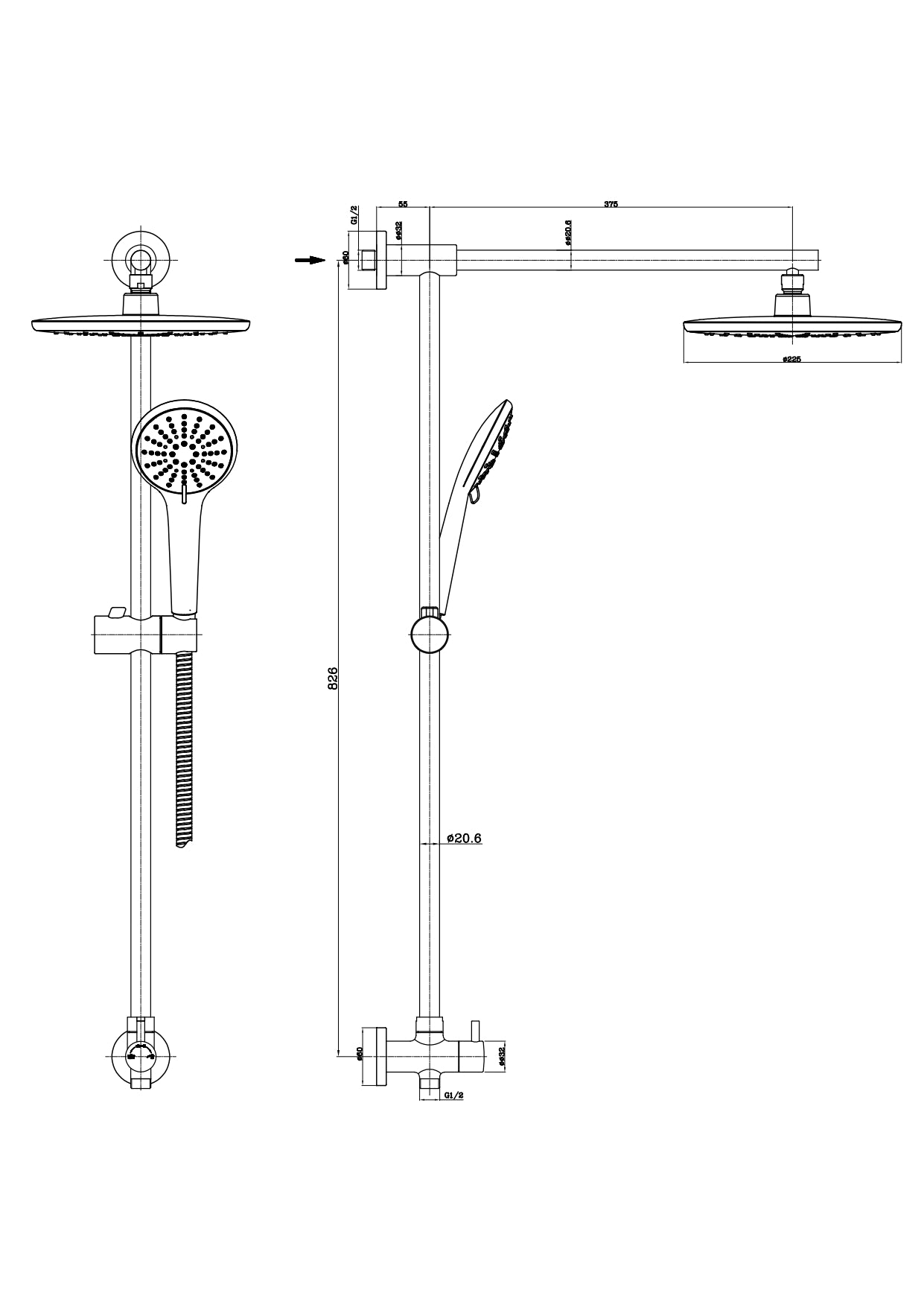 Top Inlet Exposed Shower Bar Set - Chrome