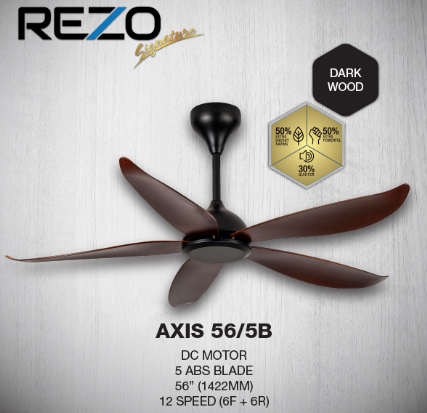 Rezo DC Motor 12 Speed (F6+R6) 5 ABS Blades Ceiling Fan with Remote Control - Dark Wood