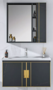 Art Moderne Black Aluminium Mirror Cabinet