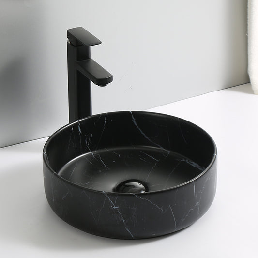 Round Above Counter Wash Basin c/w Waste - Marble Black