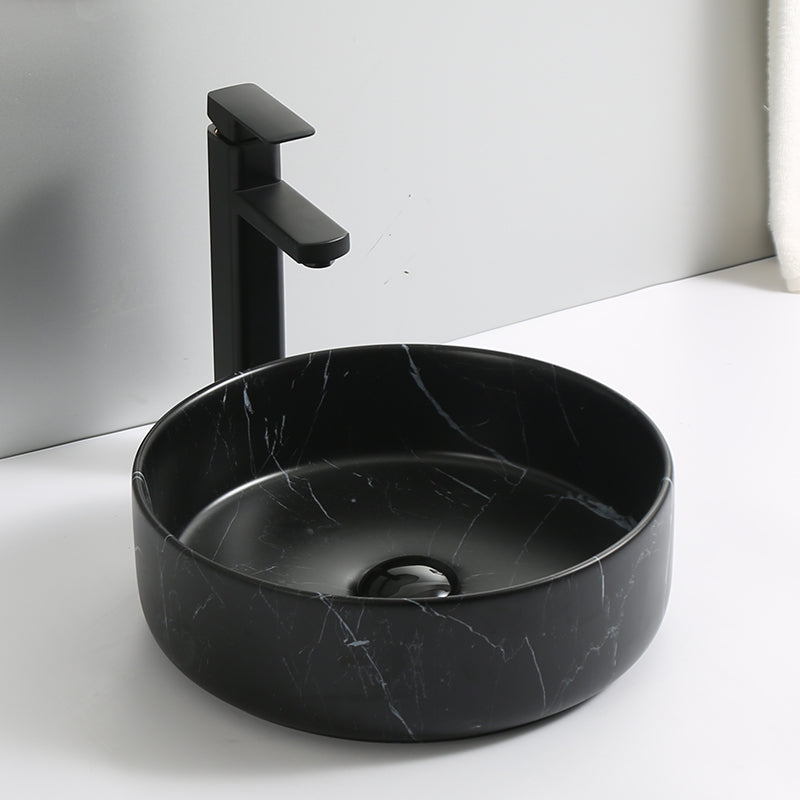 Round Above Counter Wash Basin c/w Waste - Marble Black
