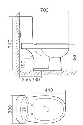VIXI Washdown WC Complete Set (S-250mm) - White