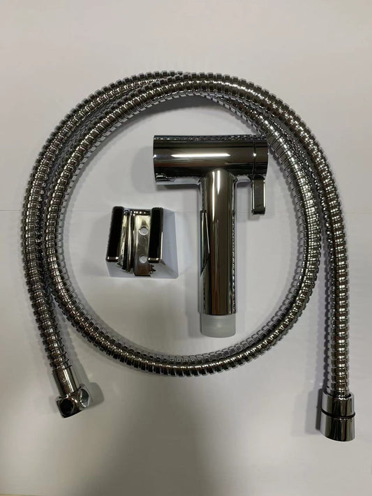 Two Functions Hand Bidet c/w Flexible Hose and Holder Set - Chrome