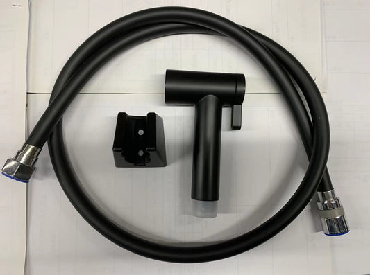 Two Functions Hand Bidet c/w Flexible Hose and Holder Set - Black