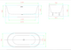 Detailed blueprint of white bath tub dimensions  and top and side elevation views