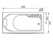 Technical diagram of 18106 bath tub, check fit and features before selecting bath tub in Malaysia