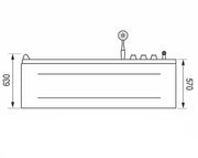 Detailed blueprint of white bath tub dimensions with 570mm height 