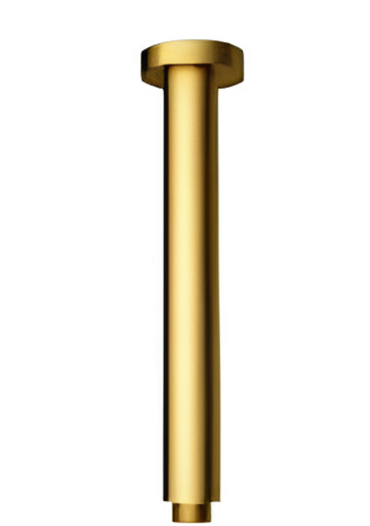 200mm Round Vertical Shower Arm c/w Flange - Matt Gold