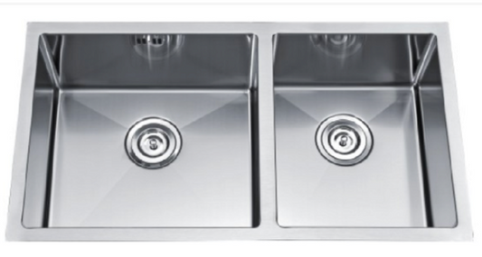 SUS304 Double Bowl Mini Nano Kitchen Sink c/w Roll Up Rack & Basket - Satin