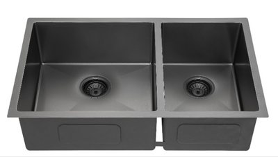 SUS304 Double Bowl Mini Nano Kitchen Sink c/w Roll Up Rack & Basket - Nano Black