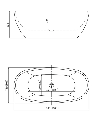 Free Standing Bathtub c/w Waste - White