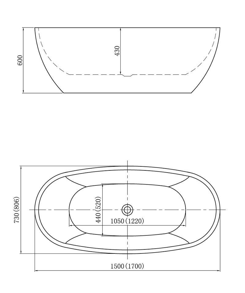 Free Standing Bathtub c/w Waste - White